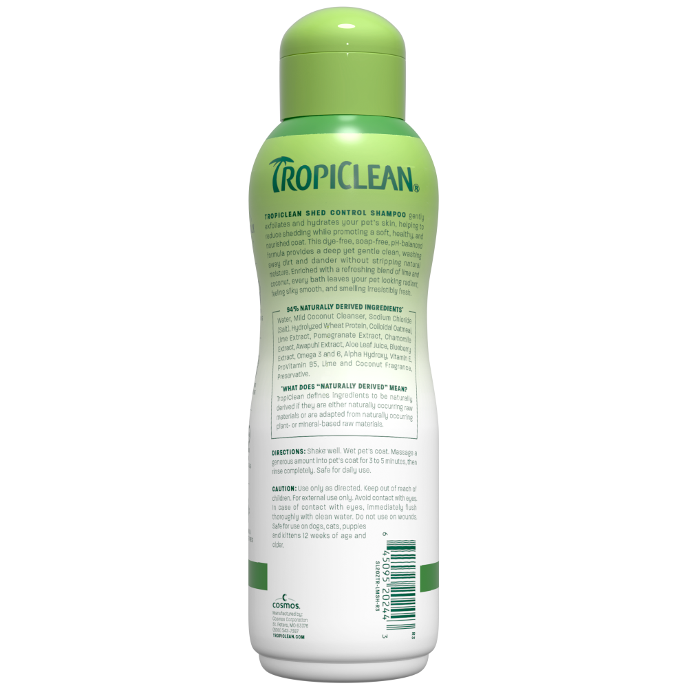 TropiClean Lime & Coconut Shed Control Shampoo for Dogs & Cats – back label