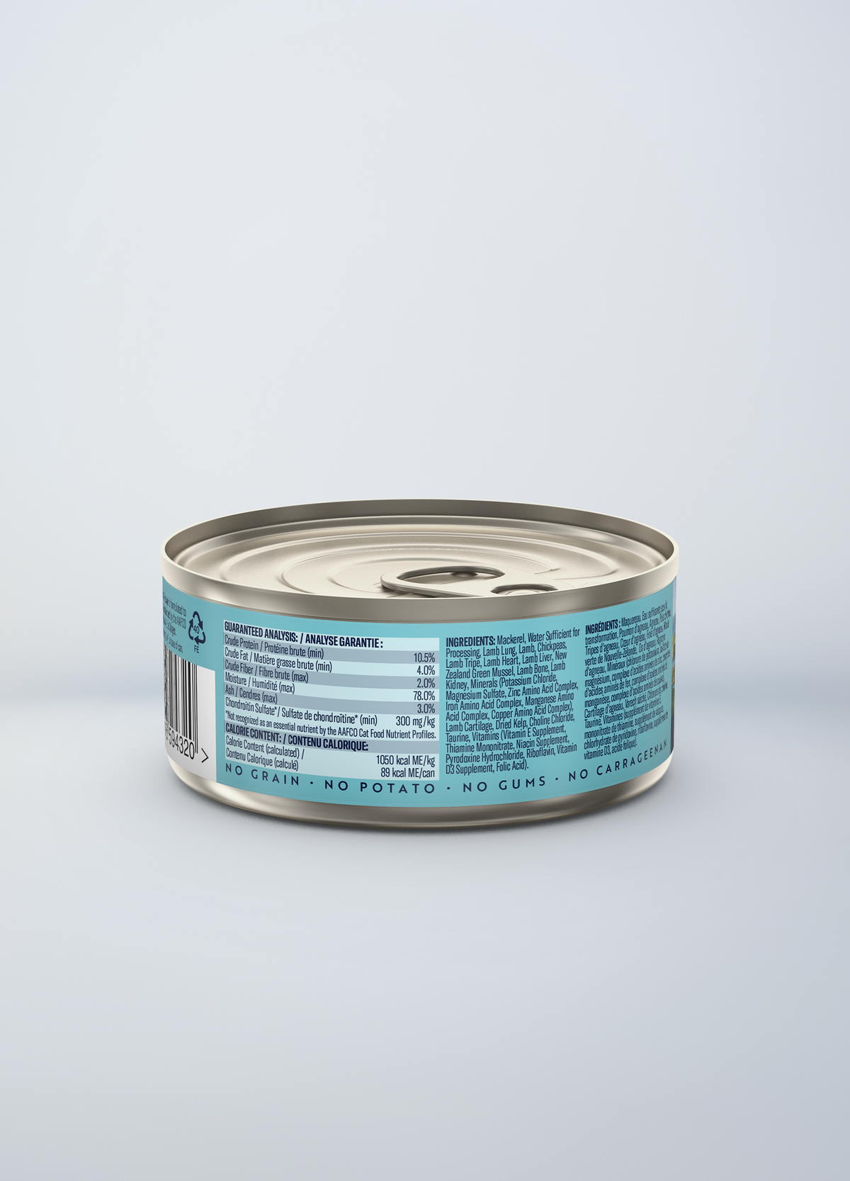 ZIWI Peak Mackerel & Lamb wet cat food 85 g — official manufacturer back label and guaranteed analysis