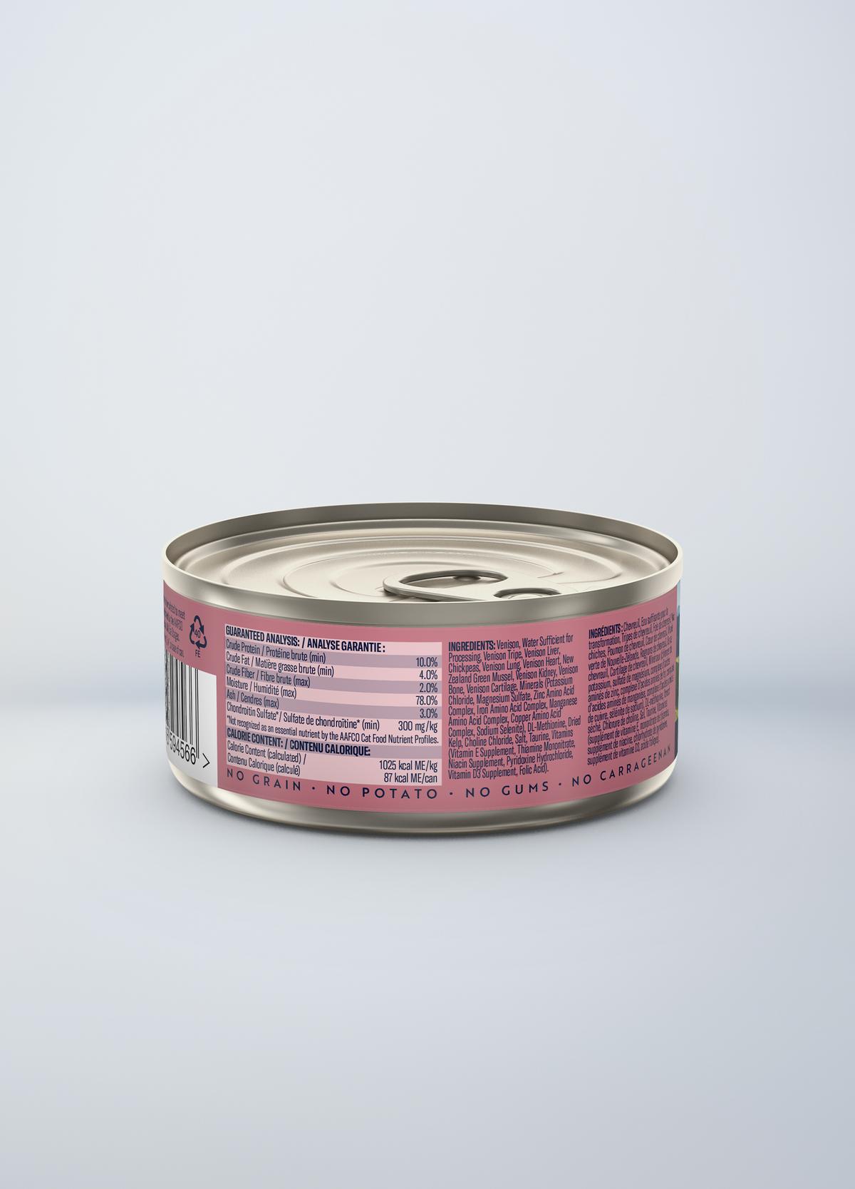ZIWI Peak Venison Recipe wet cat food 85 g — official manufacturer back label and guaranteed analysis