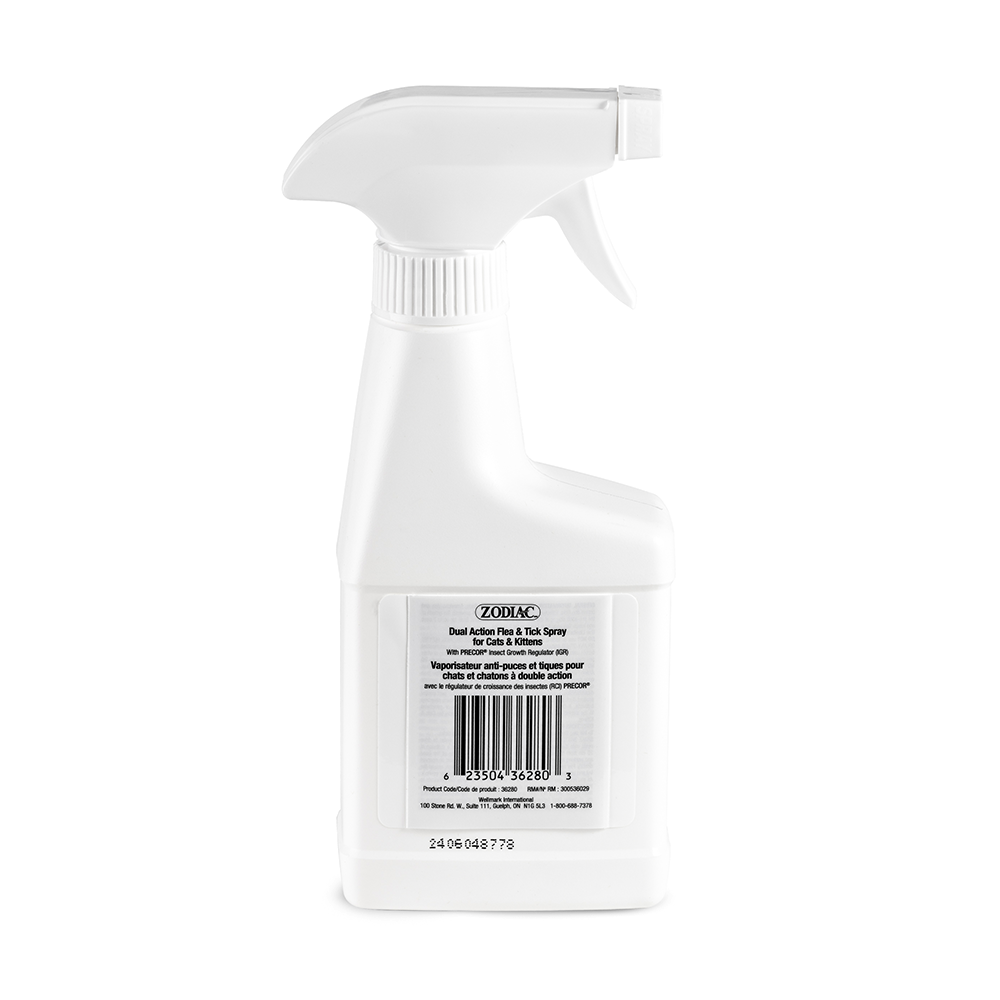 Zodiac Dual Action Flea & Tick Spray for Cats & Kittens 236 mL back label