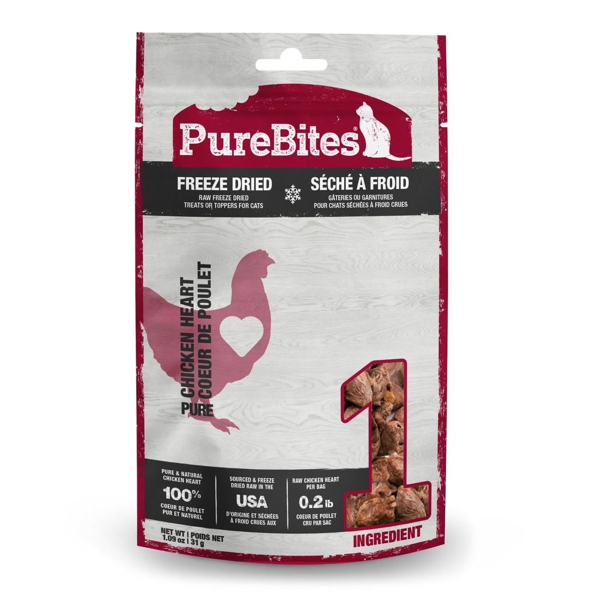 PureBites Freeze-Dried Chicken Heart Cat Treats – 31 g (1.09 oz) – official PureBites image 1